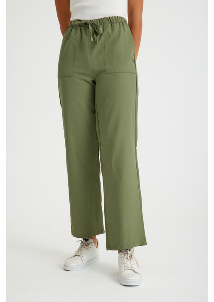 Keten Günlük Pantolon Beli Bağcıklı