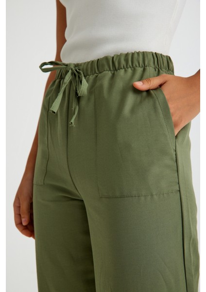 Keten Günlük Pantolon Beli Bağcıklı