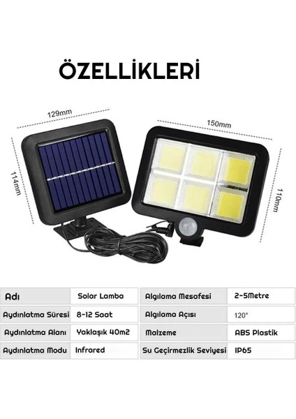 120 Cob LED Solar Panel Güneş Enerjili 3 Mod Duvar Lambası (5060) modelleri