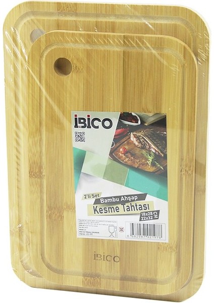 2pcs Setoval Kenarlı - Yuvarlak Delikli Ahşap Bambu Kesim Panosu - Kesme Tahtası 18X28X1CM--22X32X1CM (5060)