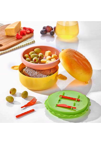 Qlux Beslenme Kabı Hamburger Şeklinde Beslenme Kabı Kamp Piknik Okul Beslenme Kabı L-00562 Bpa Içermez fiyatları