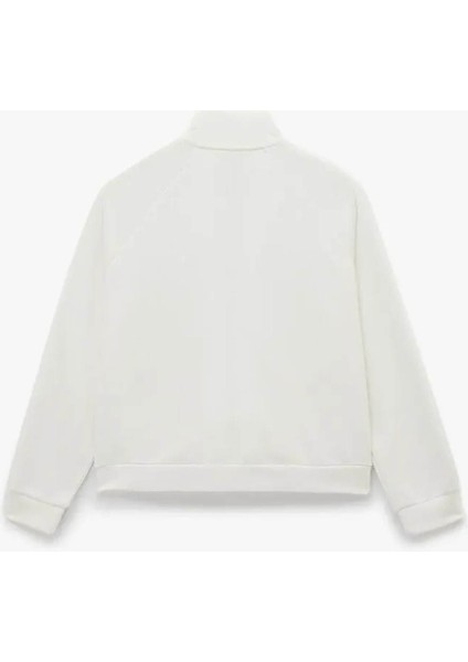 Şerit Detaylı Dik Yaka Fermuarlı Beyaz Kadın Sweatshirt 6WAK10054EK modelleri