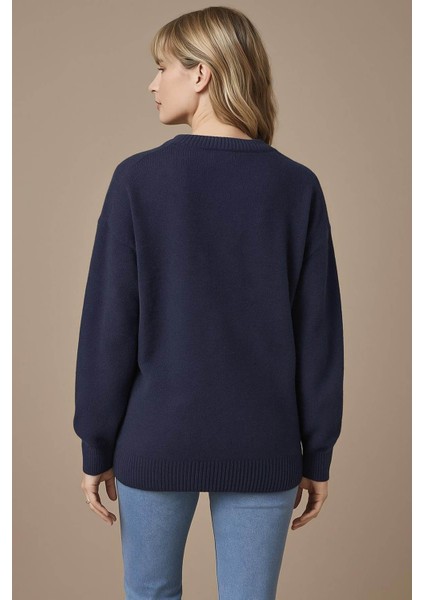 Bisiklet Yaka Nakışlı Indigo Kadın Kazak 25K0313K1 modelleri