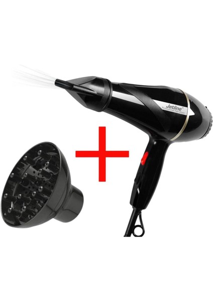 Siyah JET-9001 Turbo 3500 Profesyonel Fön Makinesi + Vigo Başlık
