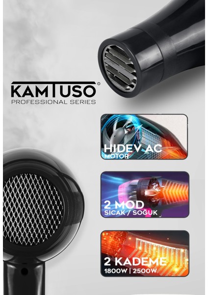 Iyonik Profesyonel Fön Makinesi, Kuaför Tipi, Siyah, Hızlı ve Güçlü Saç Kurutma fiyatları