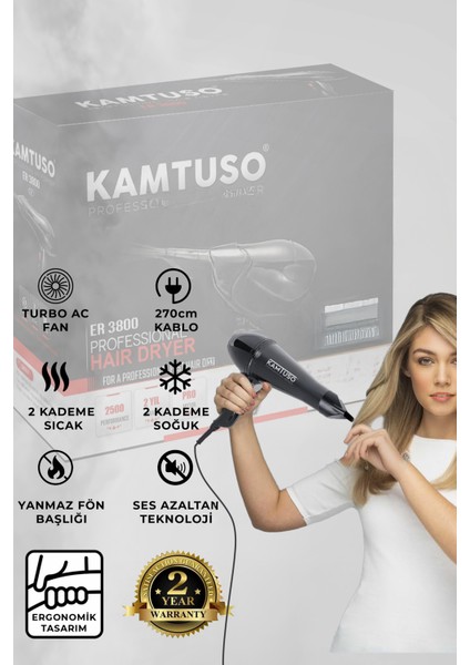 Iyonik Profesyonel Fön Makinesi, Kuaför Tipi, Siyah, Hızlı ve Güçlü Saç Kurutma fırsatları