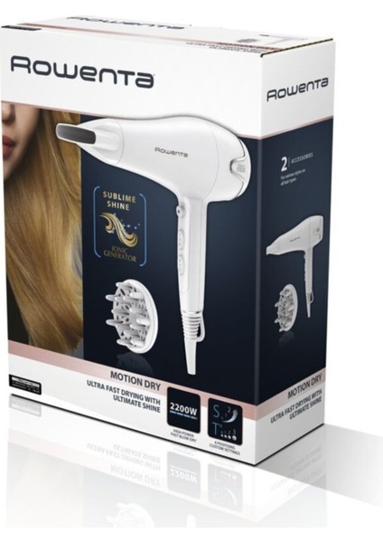 Iyonik Saç Kurutma Makinesi 2200W Beyaz, Güçlü ve Hızlı Kurutma Sağlar
