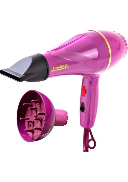 Renkli Difüzör Başlıklı Profesyonel Saç Kurutma ve Fön Makinesi Mor Renk