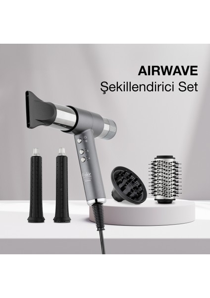 Airwave Saç Şekillendirici Set Gri, Parlak ve Pratik Saç Şekillendirme Çözümü