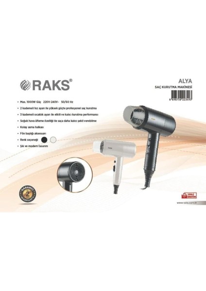 Hassas ve Güçlü Profesyonel Saç Kurutma Makinesi, Beyaz Renk, 1000 W Gücüyle. fiyatları