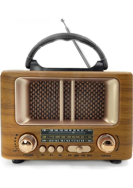 Küçük Mini Boy Retro Ahşap Tasarım Bluetooth Hoparlörlü Radyo – Fm/am Destekli, Şarjlı ve Taşınabilir Radyo NS-8108 (4887)