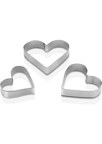 Kalp Kurabiye Kalıbı 3 Boy Metal Kurabiye Kalıbı L-00557 Qlux Paslanmaz Çelik Kurabiye Kalıbı