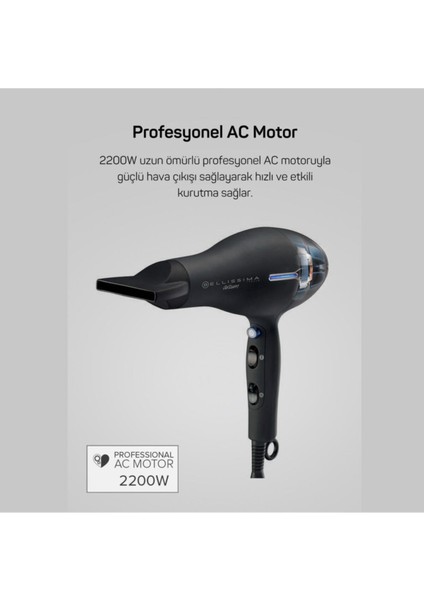 Iyonlu Profesyonel Saç Kurutma Makinesi, 2200W, Siyah fırsatları