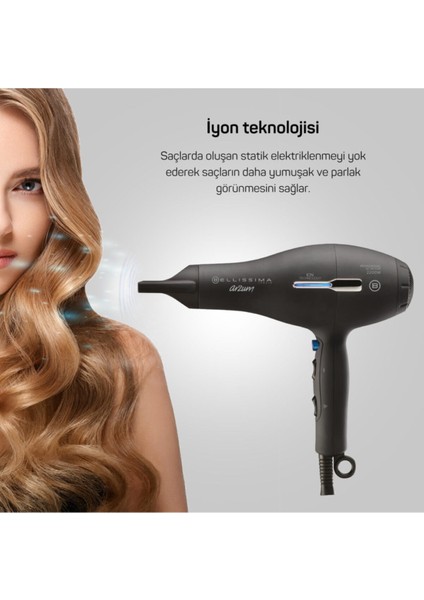 Iyonlu Profesyonel Saç Kurutma Makinesi, 2200W, Siyah