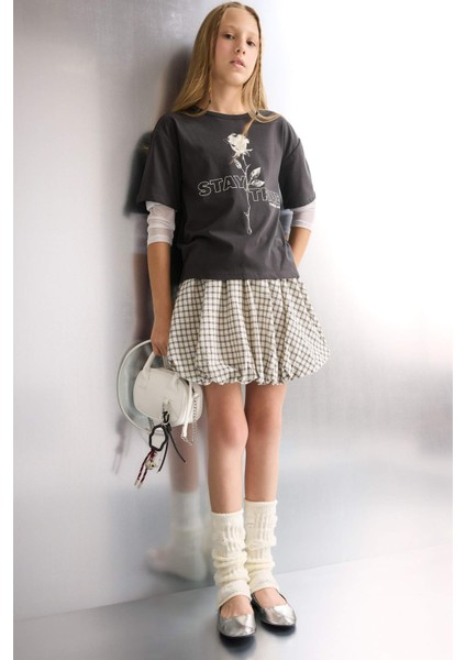 Kız Çocuk Oversize Geniş Kalıp Bisiklet Yaka Baskılı Uzun Kollu Tişört F8001A825AU fiyatları