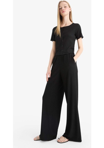 Coool Wide Leg Beli Lastikli Krep PANTOLON D8160AX25SM