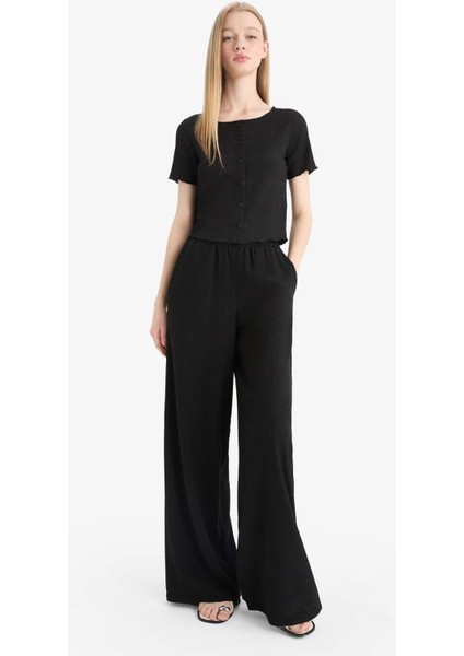 Coool Wide Leg Beli Lastikli Krep PANTOLON D8160AX25SM modelleri