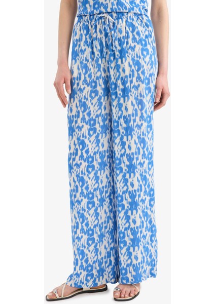 Straight Fit Beli Lastikli Midi Krinkıl Kumaş Desenli Pantolon E7828AX25SP