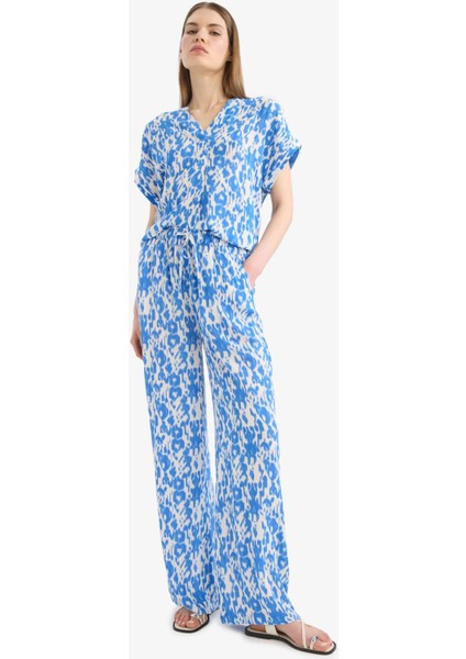 Straight Fit Beli Lastikli Midi Krinkıl Kumaş Desenli Pantolon E7828AX25SP fiyatları