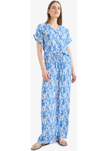 Straight Fit Beli Lastikli Midi Krinkıl Kumaş Desenli Pantolon E7828AX25SP fırsatları