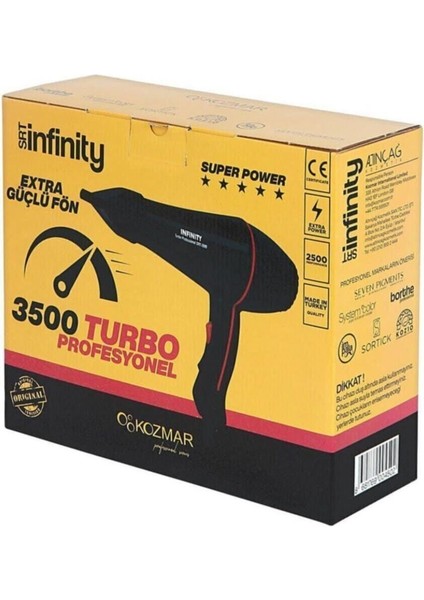 Siyah Fön Makinesi 3500 Güçlü ve Hafif, Şık Tasarım ile Saç Şekillendirme Kolaylığı