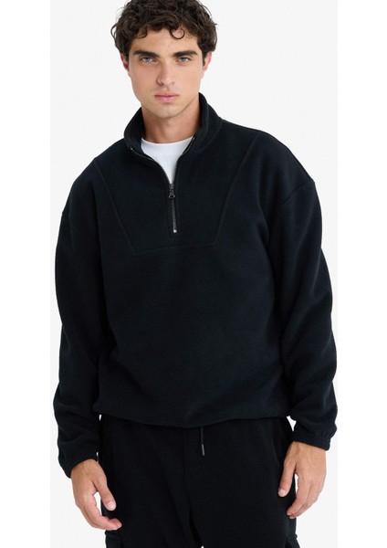 Boxy Fit Dik Yaka Yarım Fermuarlı Polar Sweatshirt E8632AX25WN
