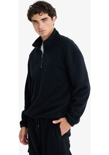 Boxy Fit Dik Yaka Yarım Fermuarlı Polar Sweatshirt E8632AX25WN modelleri