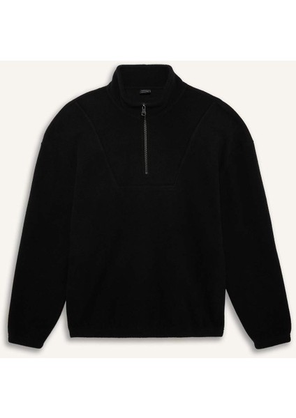 Boxy Fit Dik Yaka Yarım Fermuarlı Polar Sweatshirt E8632AX25WN