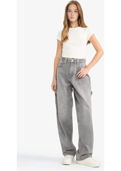 Baggy Fit Yüksek Bel Uzun Jean Yıkamalı PANTOLON D9408AX25SM
