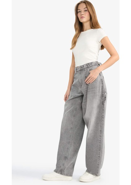 Baggy Fit Yüksek Bel Uzun Jean Yıkamalı PANTOLON D9408AX25SM fırsatları