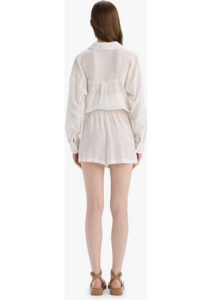 Beli Lastikli Kısa Paça Krinkıl Viskon Şort D8211AX25SM