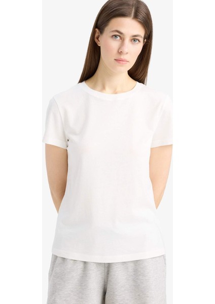 Regular Fit Bisiklet Yaka Basic Düz Penye Kısa Kollu Tişört E5851AX25SM