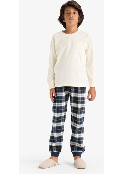Erkek Çocuk Pijama Takımı Uzun Kollu Üst Kareli Uzun Alt F1008A825WN