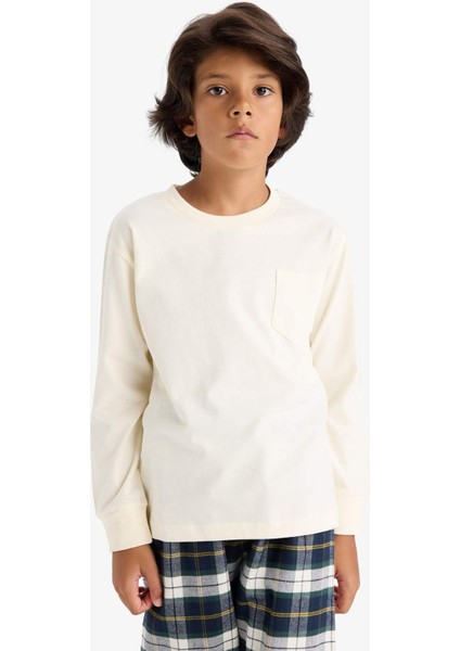 Erkek Çocuk Pijama Takımı Uzun Kollu Üst Kareli Uzun Alt F1008A825WN modelleri