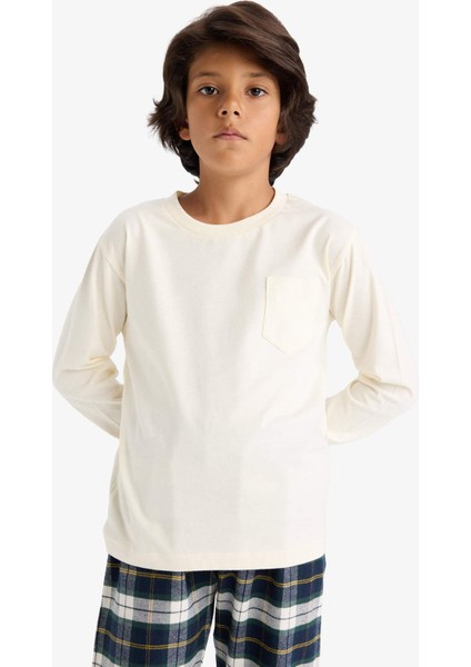 Erkek Çocuk Pijama Takımı Uzun Kollu Üst Kareli Uzun Alt F1008A825WN fırsatları