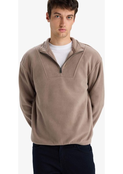 Boxy Fit Dik Yaka Baskılı Polar Sweatshirt E8632AX25WN modelleri