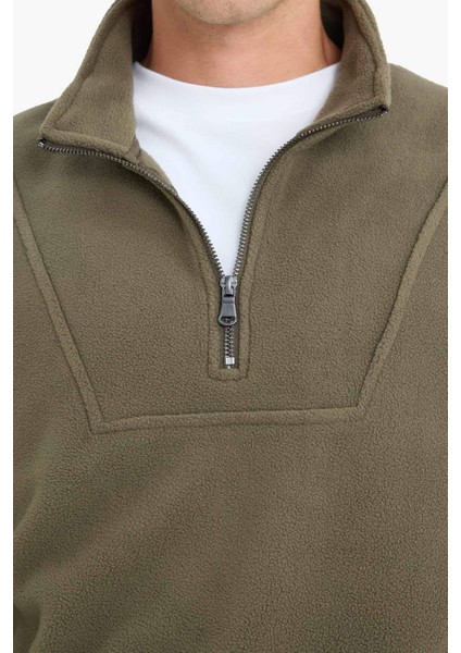 Boxy Fit Dik Yaka Yarım Fermuarlı Polar Sweatshirt E8632AX25WN indirimleri
