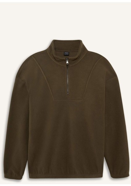 Boxy Fit Dik Yaka Yarım Fermuarlı Polar Sweatshirt E8632AX25WN