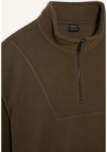 Boxy Fit Dik Yaka Yarım Fermuarlı Polar Sweatshirt E8632AX25WN