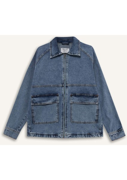 Relax Fit Fermuarlı Denim Ceket F0097AX25AU