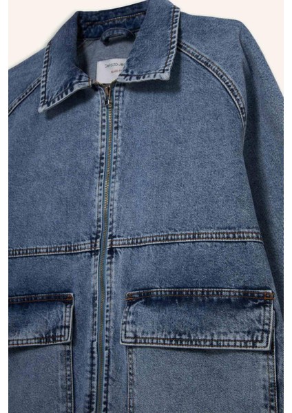 Relax Fit Fermuarlı Denim Ceket F0097AX25AU fiyatları