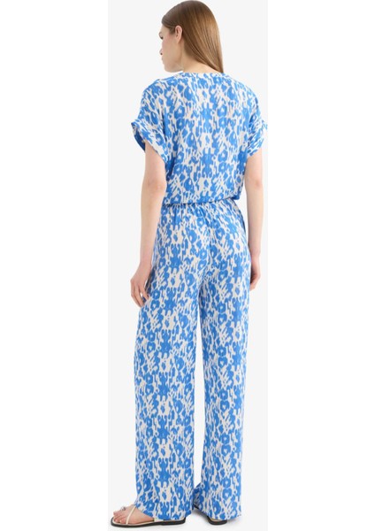 Straight Fit Beli Lastikli Midi Krinkıl Kumaş Desenli Pantolon E7828AX25SP