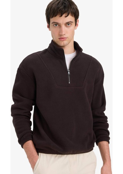 Boxy Fit Dik Yaka Yarım Fermuarlı Polar Sweatshirt E8632AX25WN