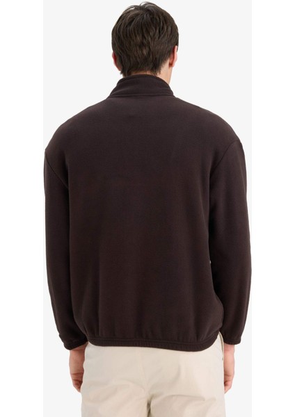 Boxy Fit Dik Yaka Yarım Fermuarlı Polar Sweatshirt E8632AX25WN indirimleri