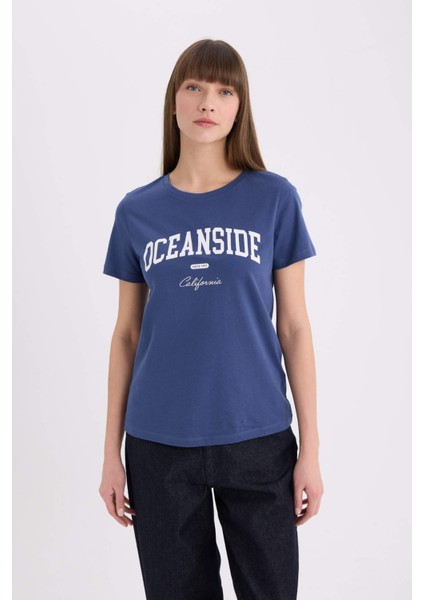 Regular Fit Bisiklet Yaka Baskılı Penye Kısa Kollu Tişört E0610AX25SP fırsatları