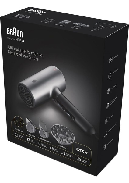 Gri Renkli 2200W 3 Başlıklı Iontec Difüzörlü Saç Kurutma Cihazı fiyatları