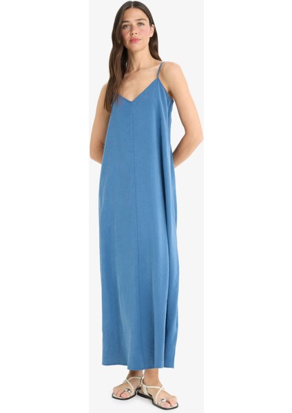 A Kesim V Yaka Modal Kolsuz Maxi Elbise D8753AX25SM