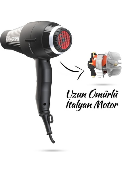 Iyonik Profesyonel Kuaför Fön Makinesi, Siyah, Güçlü ve Hafif Tasarım