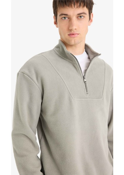 Boxy Fit Dik Yaka Yarım Fermuarlı Polar Sweatshirt E8632AX25WN