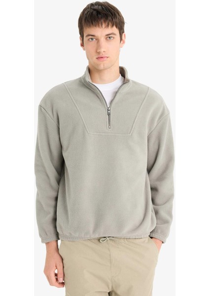 Boxy Fit Dik Yaka Yarım Fermuarlı Polar Sweatshirt E8632AX25WN modelleri